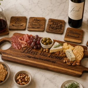 Home Acacia Board & Coaster Gift Set